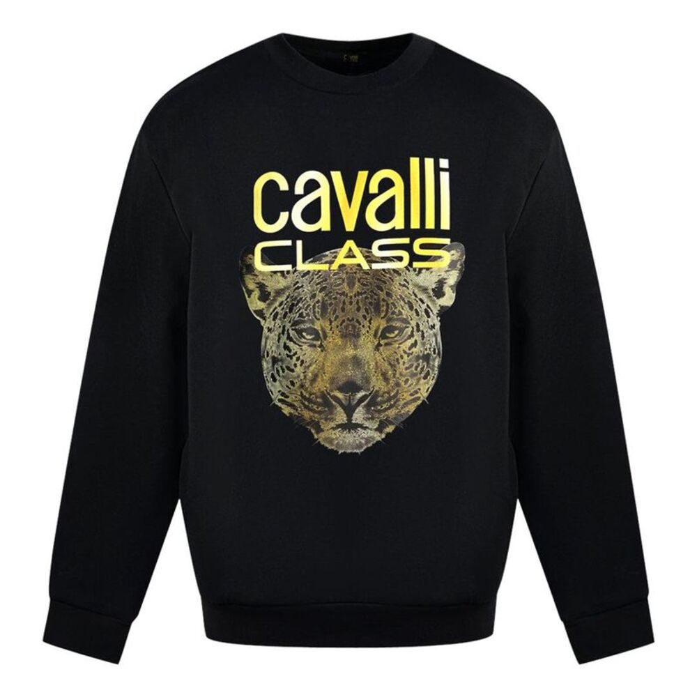 Cavalli Class Mens Leopard Print Logo Sweatshirt / Black